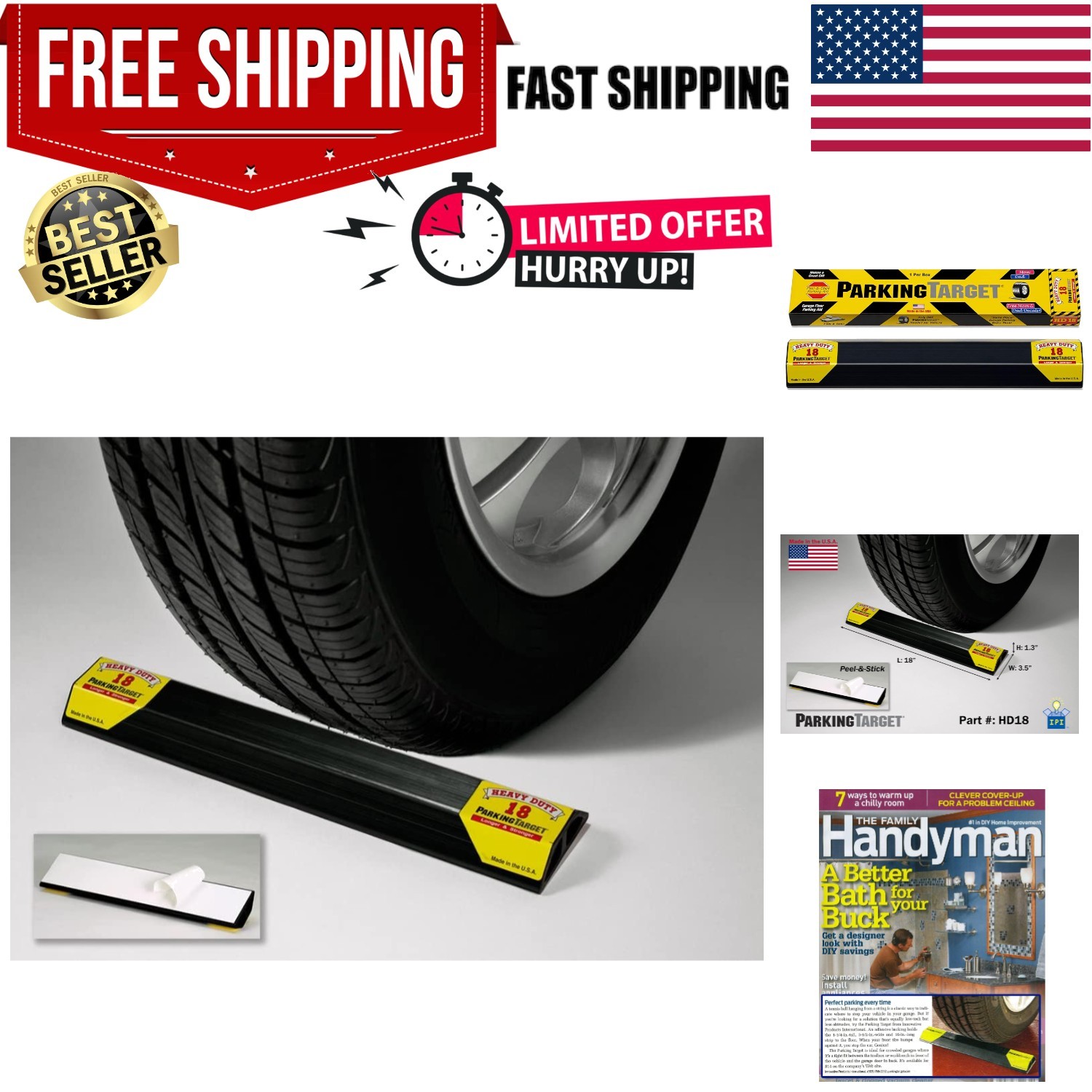 18” 1 pcs U.S.A. Garage Heavy Duty Parking Aid Car Stop Indicator Protects Ca...