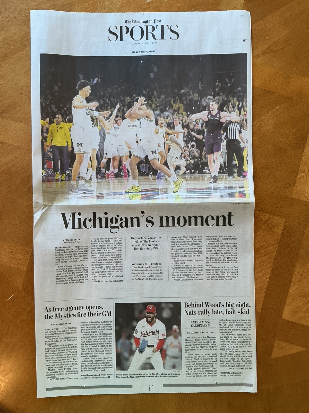 Michigan Men’s Basketball NCAA 2026 National Champions Washington Post Newspaper