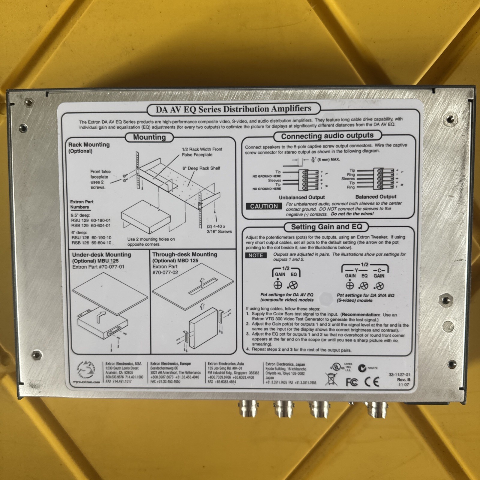 Extron DA 6V EQ - Distribution Amplifier Powers Up No Power Cord
