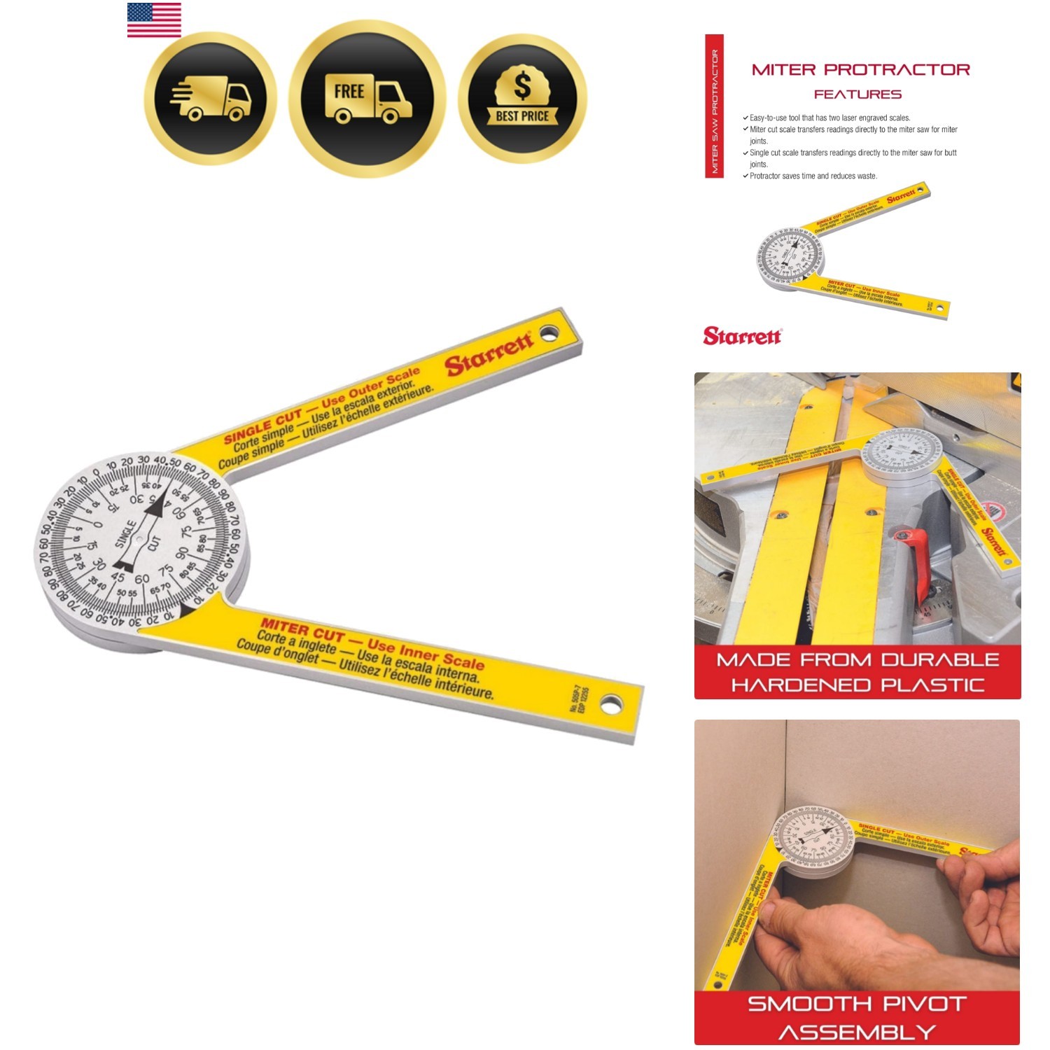 ProSite Miter Protractor Angle Finder with Two Laser Engraved Scales - Ideal ...