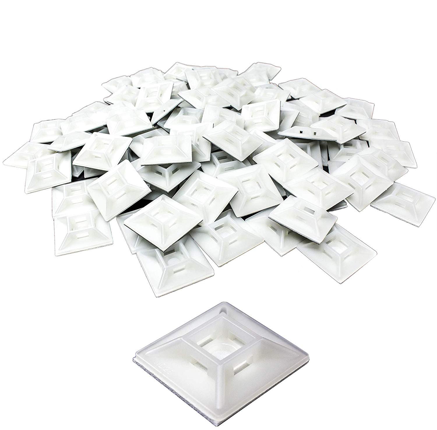 [100-Pack] Adhesive-Backed Zip Tie Mount Flex Anchor Point White by Nova Supply