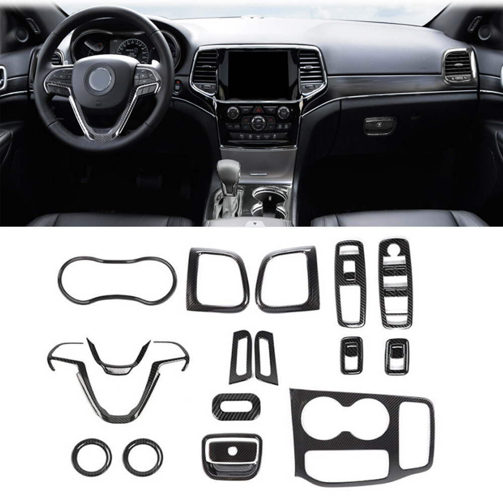 17x Carbon Fiber Interior Dash Panel Cover Trim Kit for Jeep Grand Cherokee 16+