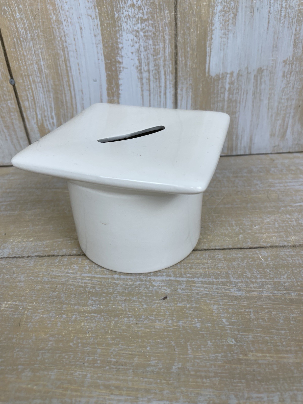 White Ceramic Graduation Cap Bank