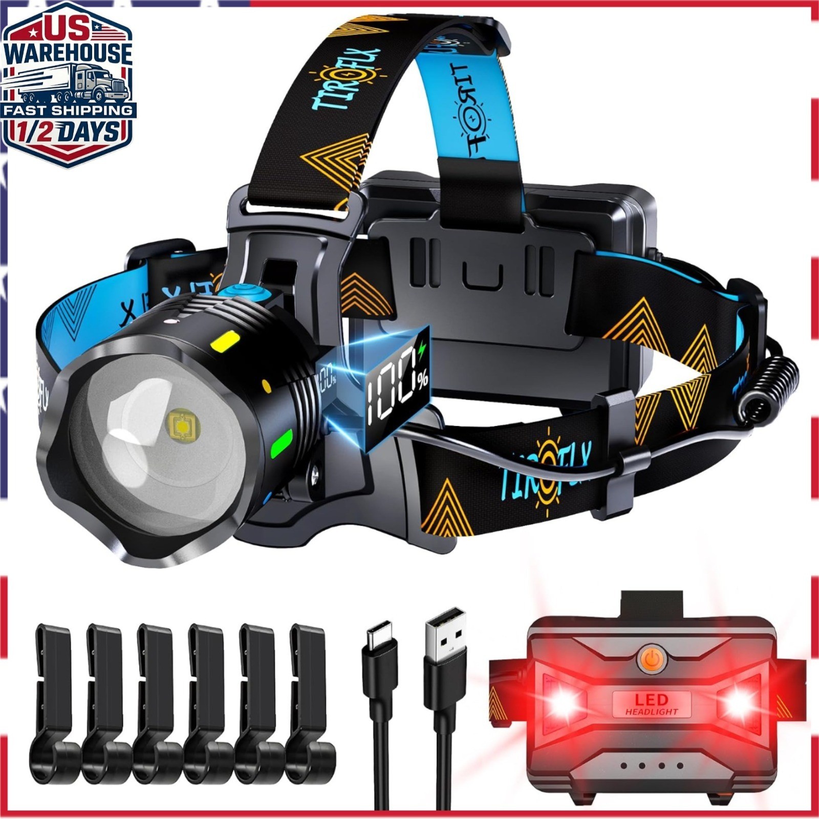 TIROFLX 210000 Lux Headlamp with Motion Sensor, Waterproof, 12 Modes