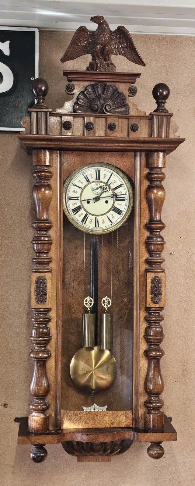 Large Walnut Twin Weight Vienna Wall Clock