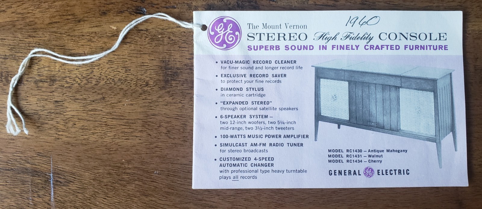 1960 GE Console Stereo Phonograph User Manual Operating Instruction Mount Vernon