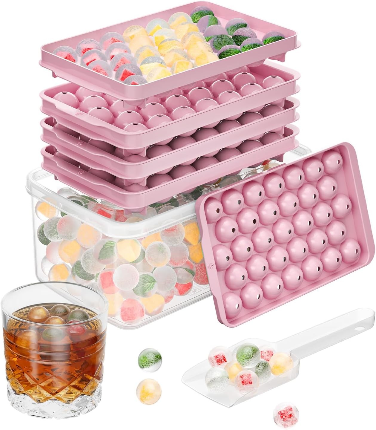 3 Pack Ice Trays for Freezer, 99 PCS Ice Cube Tray with Lid and Bin, Round Ice