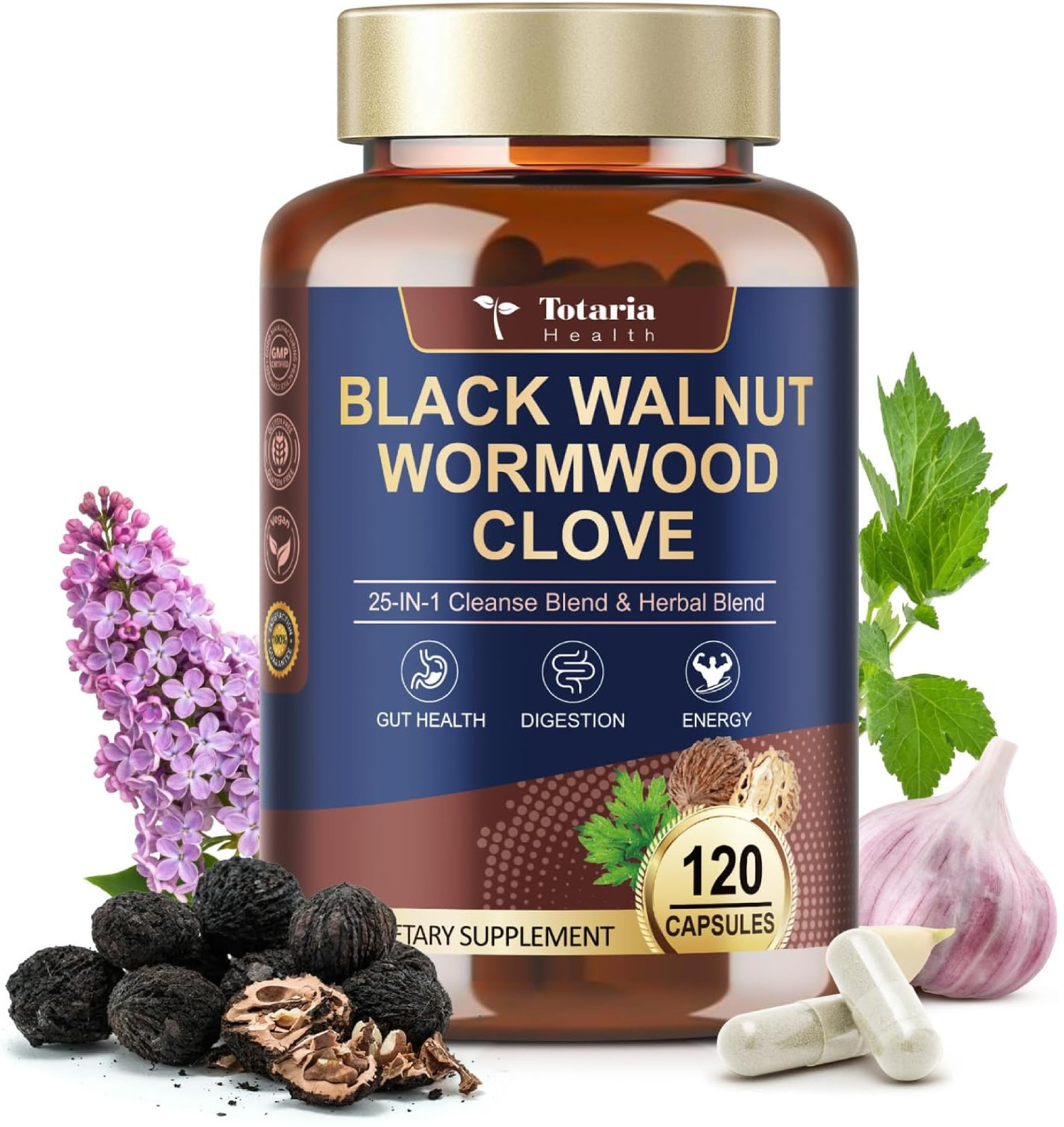 Totaria 120 Counts 25-in-1 Wormwood Black Walnut Clove Cleanse for Humans Capsul