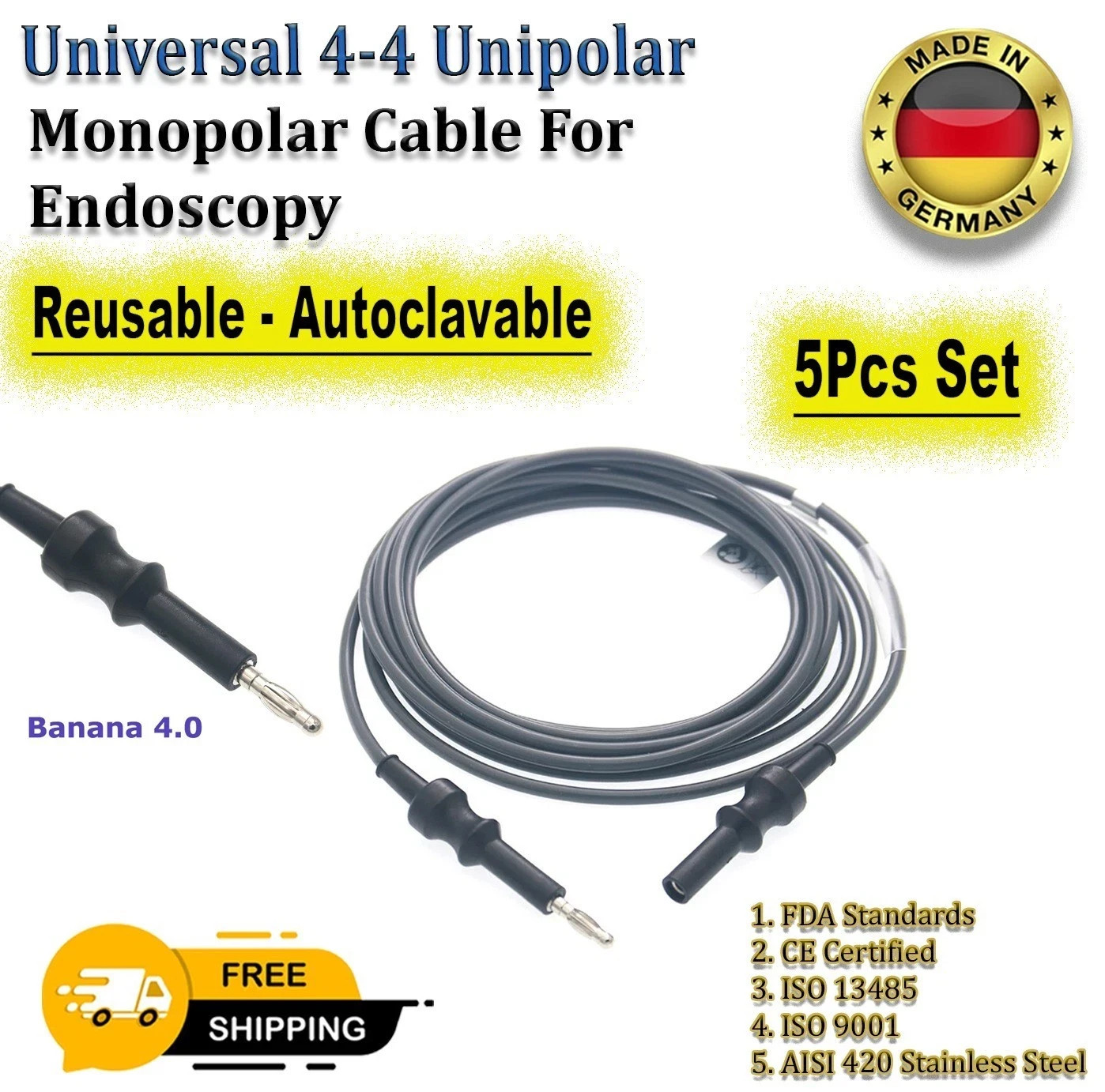 Universal 4-4 Unipolar Coagulation Line Monopolar Cable For Endoscopy WOLF/STORZ