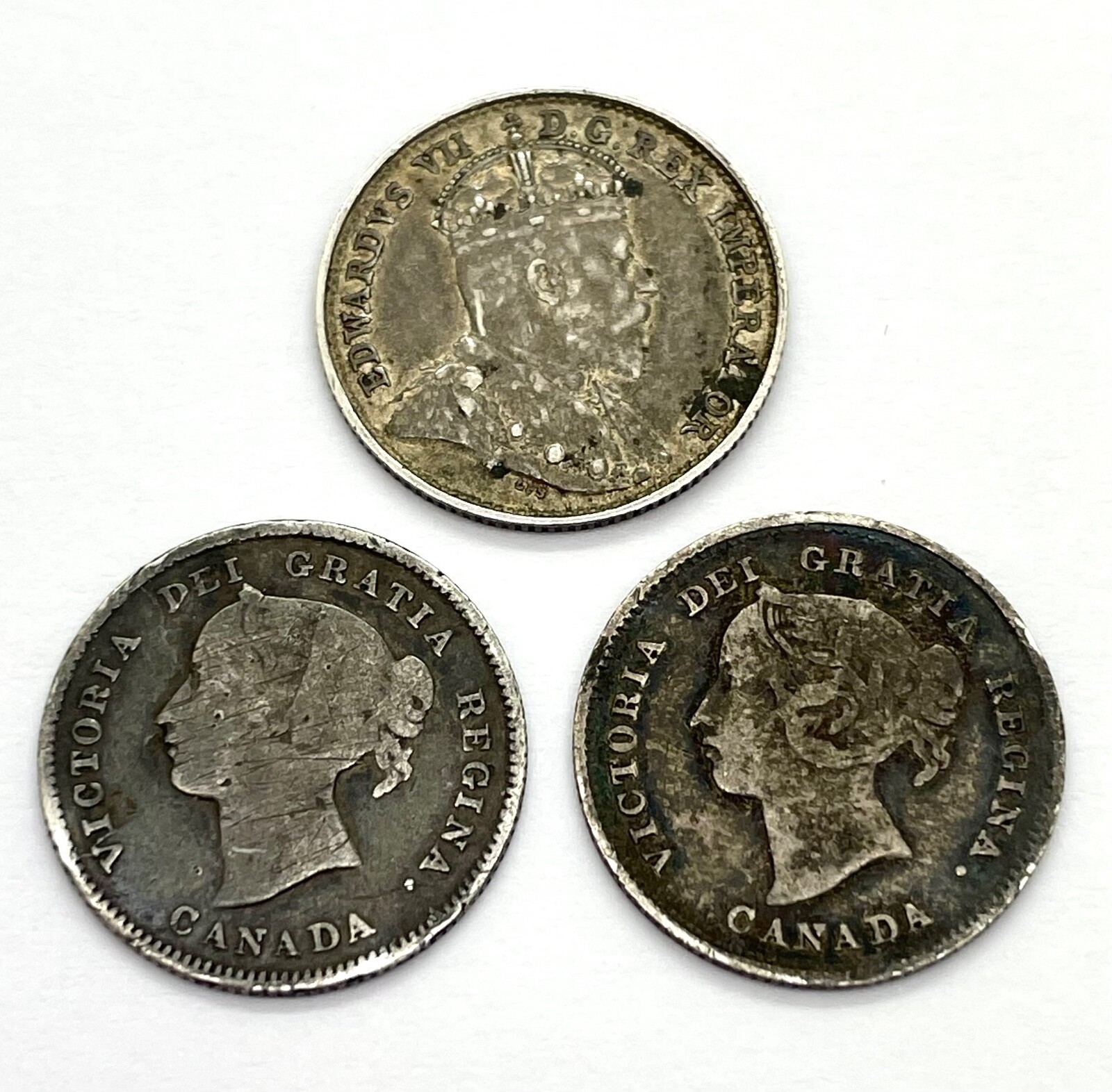 1870, 1889, 1908 Canada 5 Cents- Lot of 3(J20)