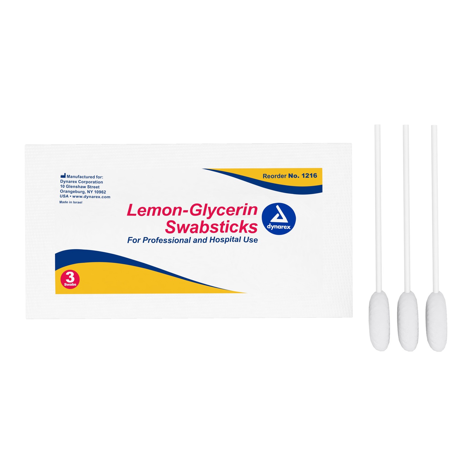 Dynarex 3-1/2 Inch Length Lemon Glycerin Swabstick with Foam Tip 1216 750 Ct