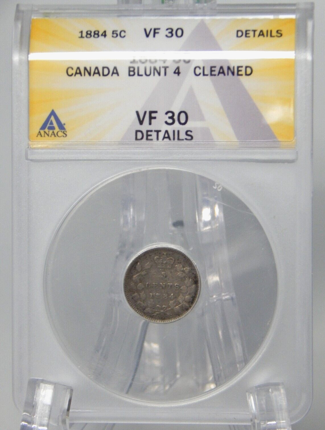 1984 CANADA 5￠ANACS Graded 5 CENT Coin VF30 DETAILS 'Blunt 4'  (BT-297)