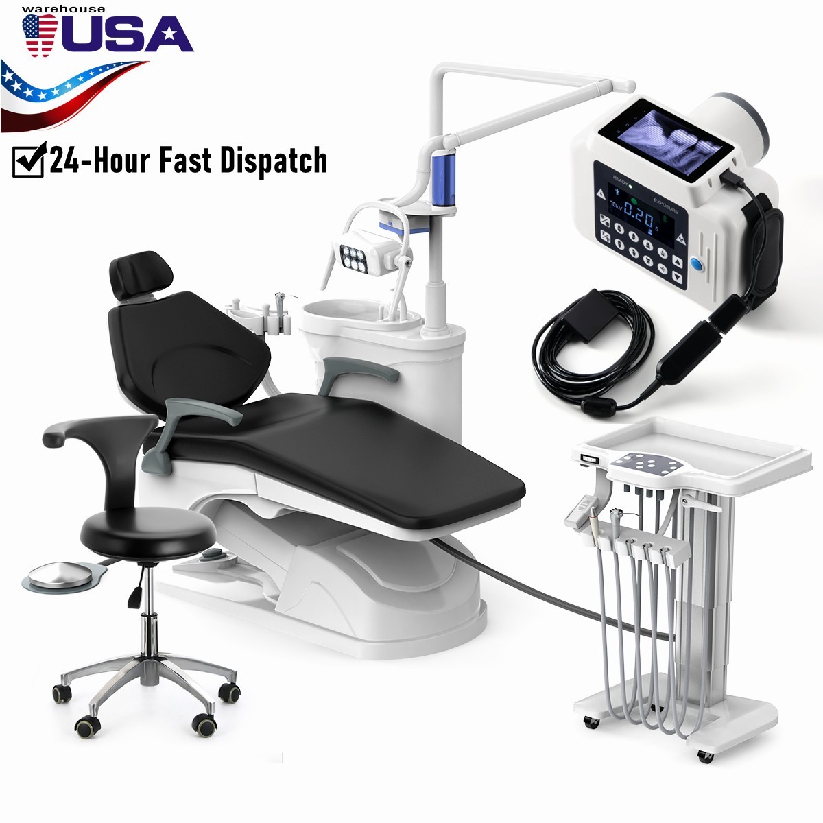 Silla de unidad dental con motor DC, controlado por computadora, cuero duro PU