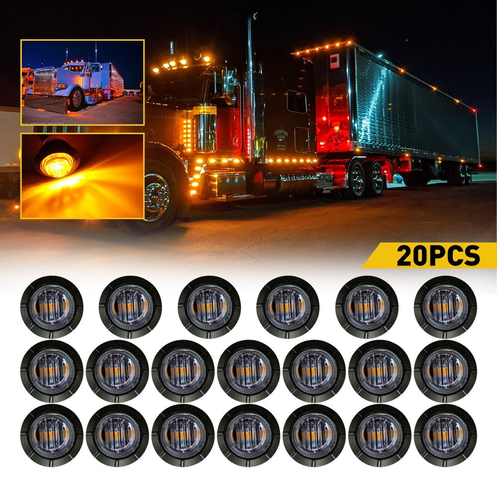 20* Amber 3/4" Marker Light LED Truck Trailer Round Side Bullet Light 12V Smoked