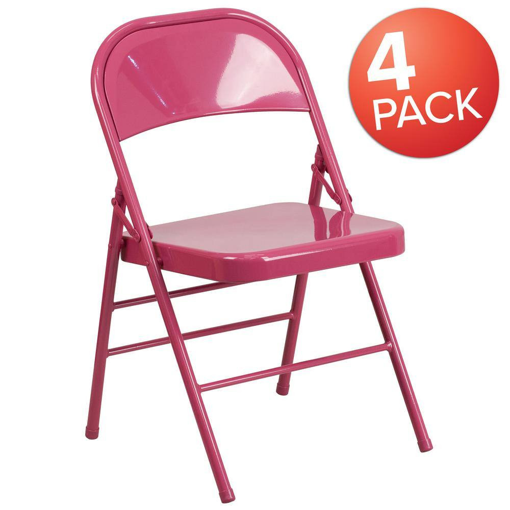 Shockingly Fuchsia Metal Folding Chair (4-Pack)