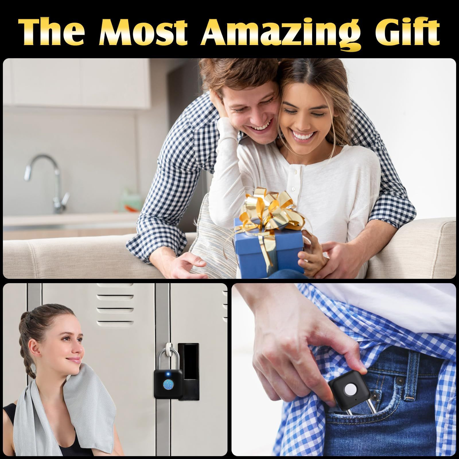 Fingerprint Padlock, Pothunder Smart Locker Lock, Small, Onyx Black
