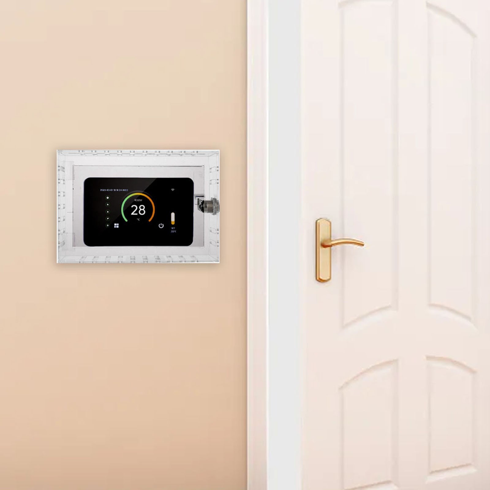 Transparent Lock Box for Thermostat with Key Clear PS Protective Cover