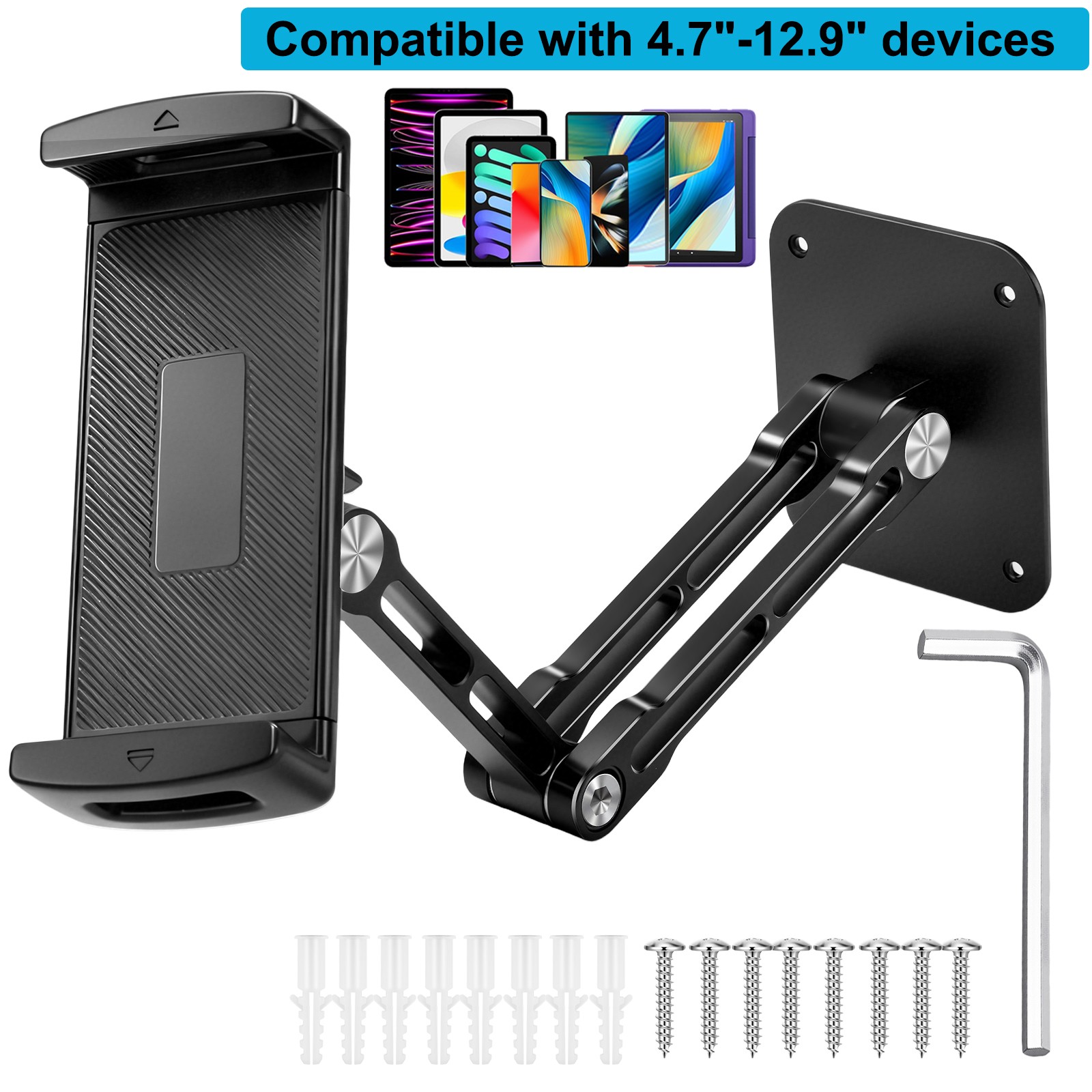 Heavy Duty Tablet Wall Mount 360° Rotation Foldable iPad Phone Holder 4.7-12.9"