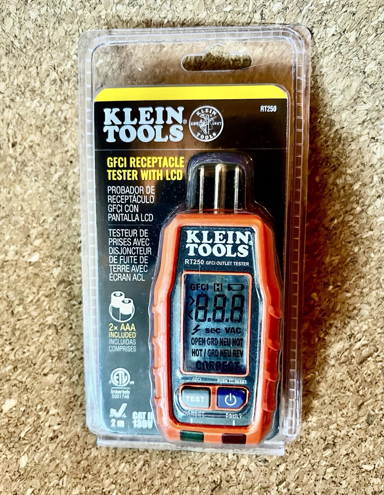 Klein Tools RT250 GFCI  Receptacle Tester with LCD Display