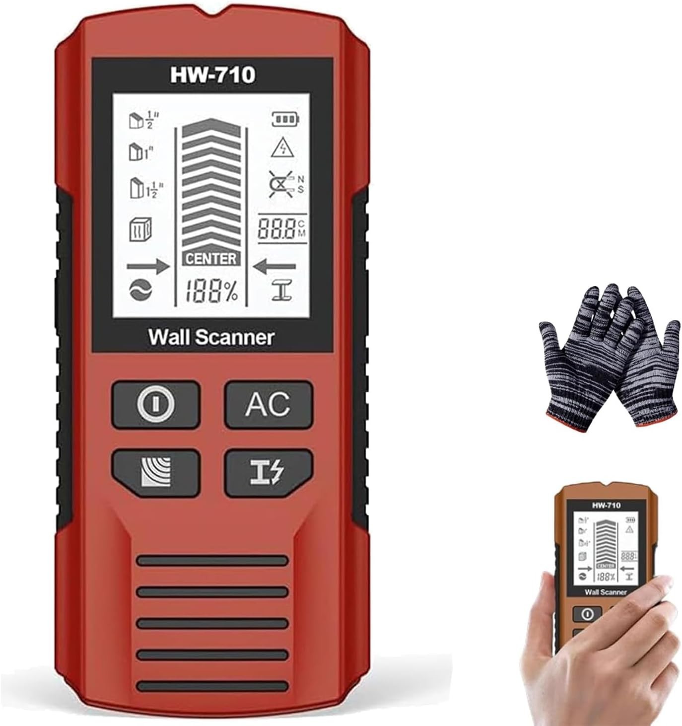 Portable multifunction handheld metal and wall detector, 5-in-1 stud scanner