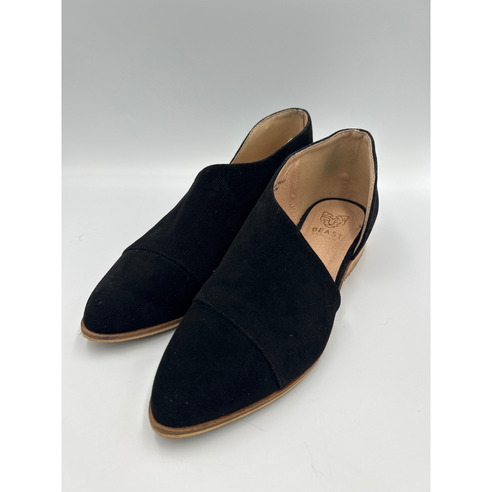 Beast Fashion Womens Denice Black Faux Suede D'Orsay Pointed Toe Flats Size 7.5