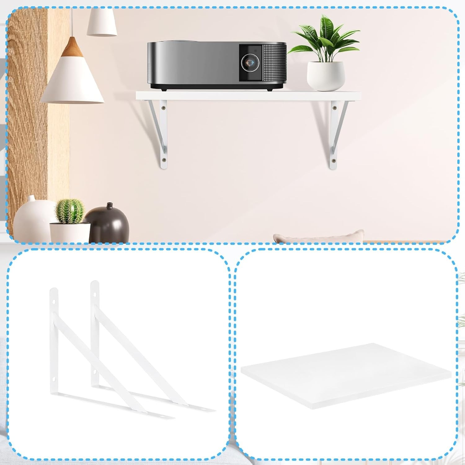 2 Pcs Projector Wall Mount Shelf Projector Floating Shelf Projector Rack Hold...