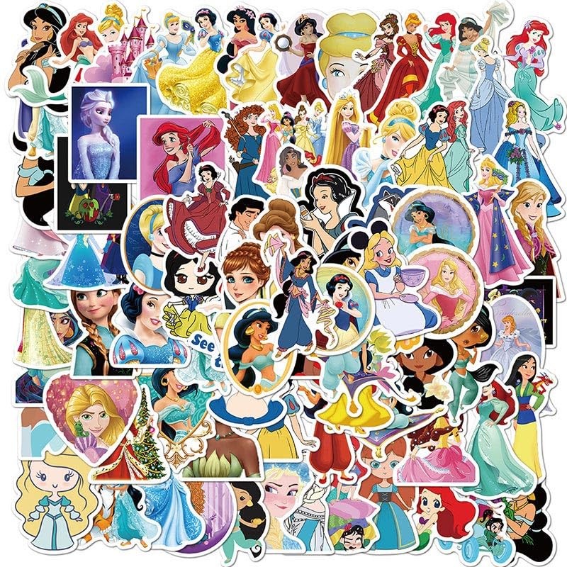100pcs Cartoon Princess Stickers for Girls Water 1.5-2.5 inches,