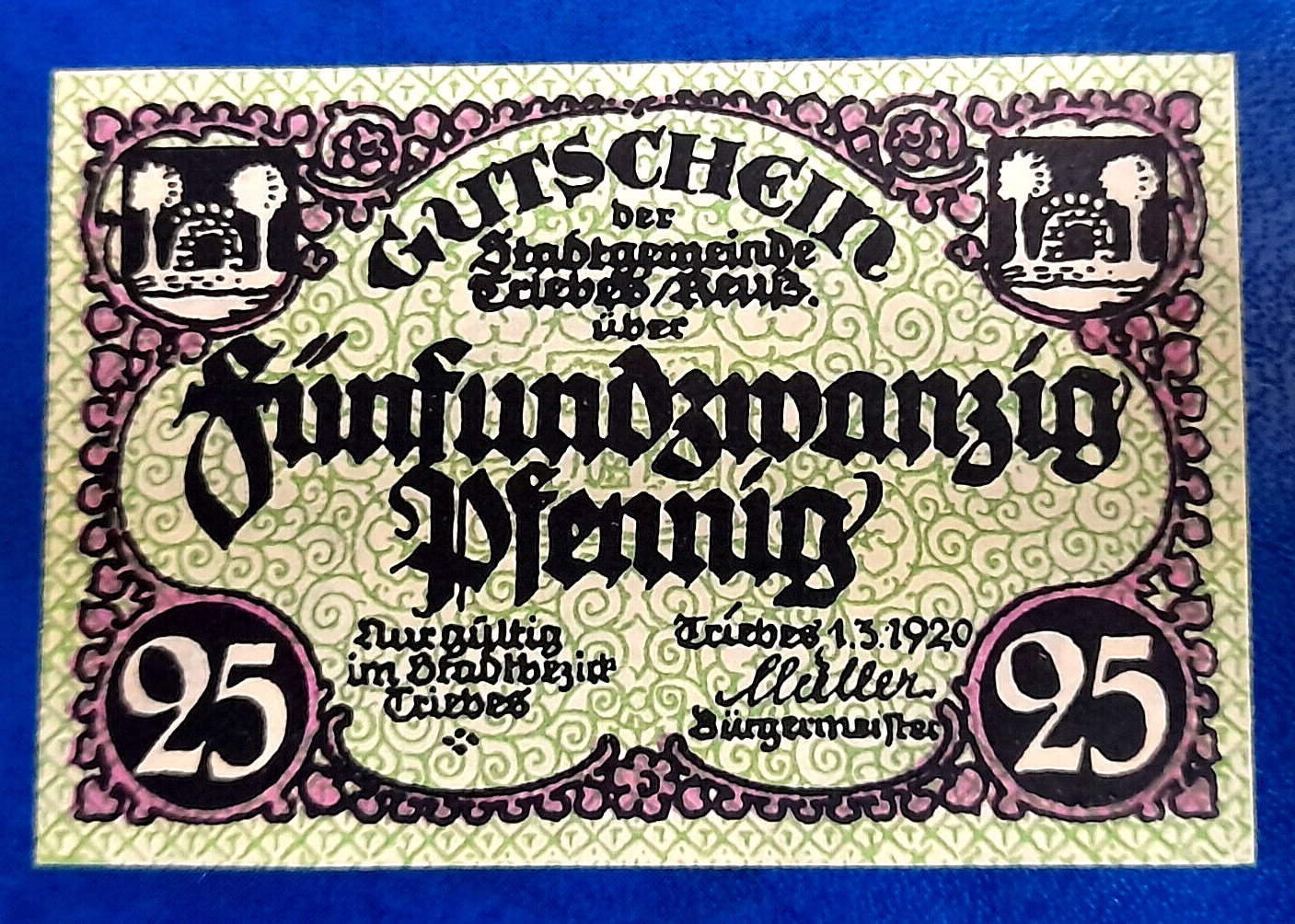 TRIEBES REUSS NOTGELD 25 PFENNIG 1920 EMERGENCY MONEY GERMANY BANKNOTE (29188)