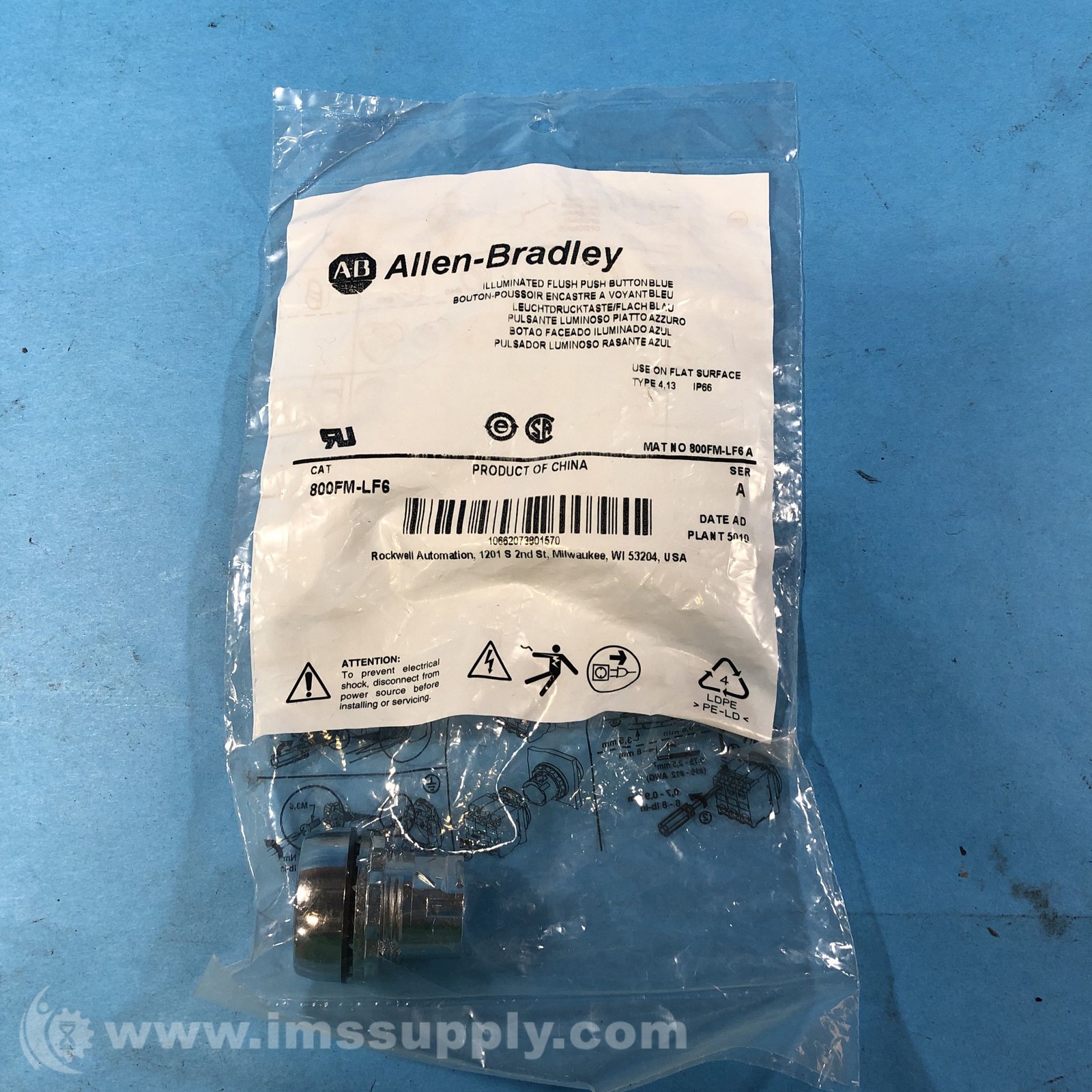 Allen Bradley 800FM-LF6 Flush Blue Push Button Operator FNFP