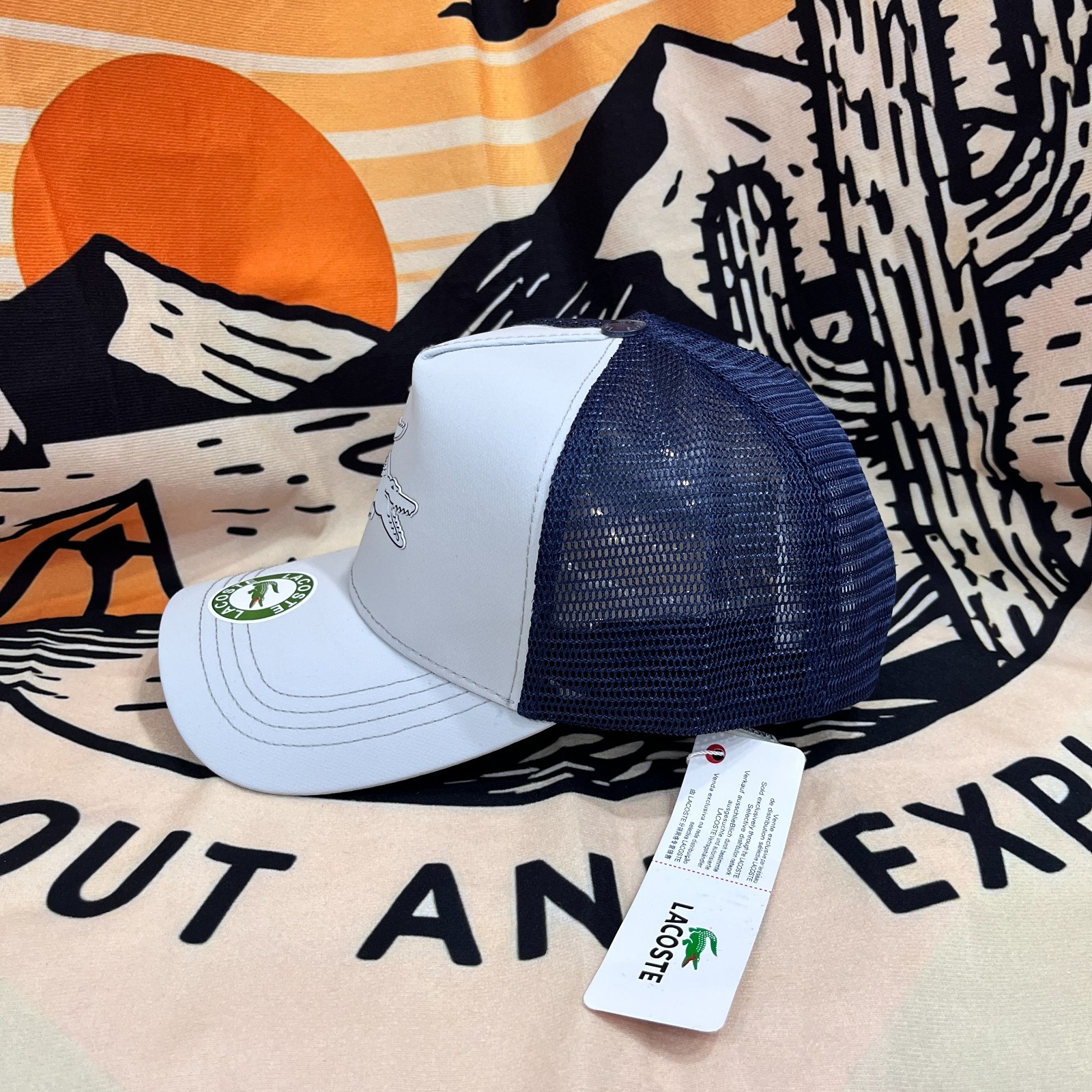 LACOSTE Men's Outdoor Adjustable Mesh Back Gray Baseball Cap