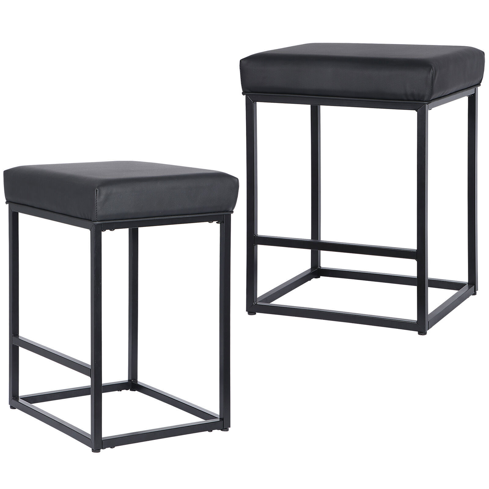 2pcs Sturdy Backless Bar Stools Pu Leather Stools  Home Industrial Stools