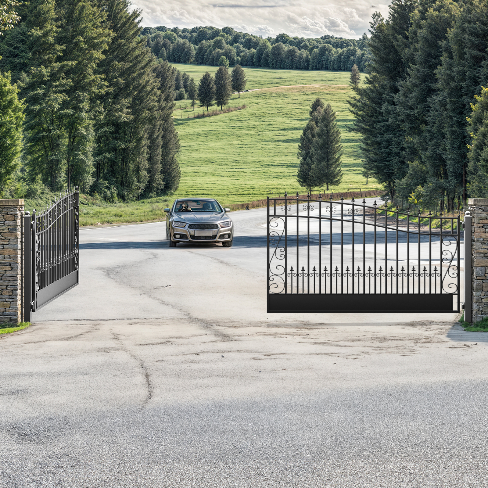 ZUMI 18'x6' Dual Swing Gates for Driveway Outdoor Iron Security Gate Kit