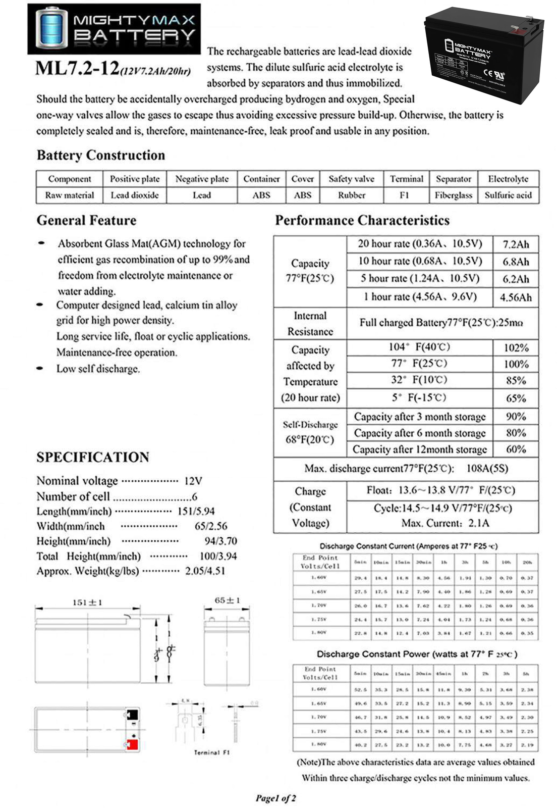 Mighty Max 12V 7Ah SLA Battery Replacement for Epcom Power Line PL7-12