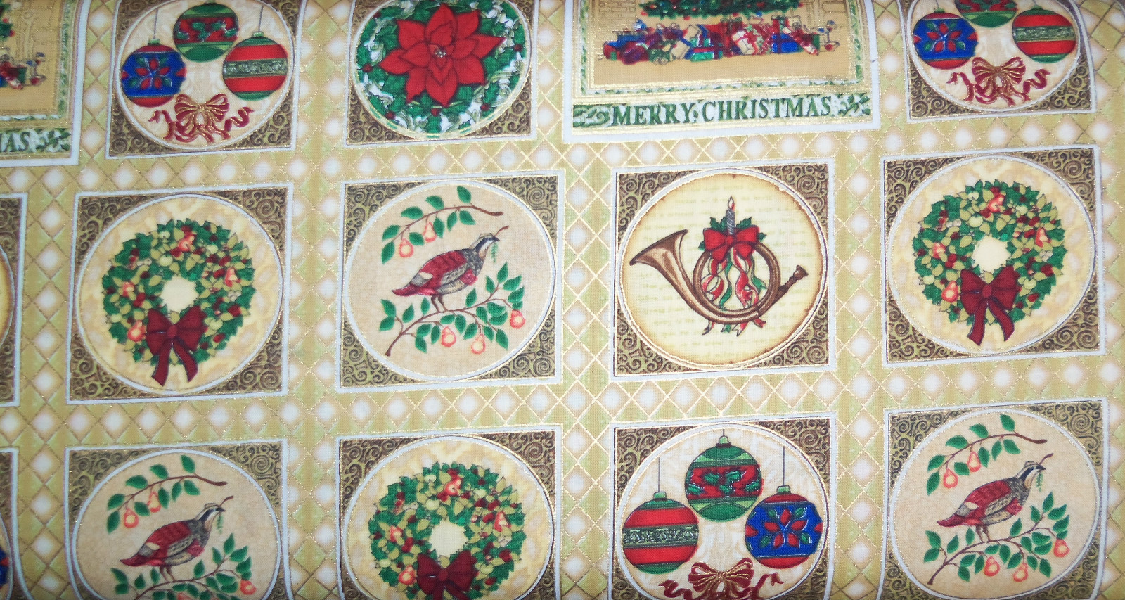 1 1/8 YDS Michel Miller Merry Christmas Blocks QUILT FABRIC