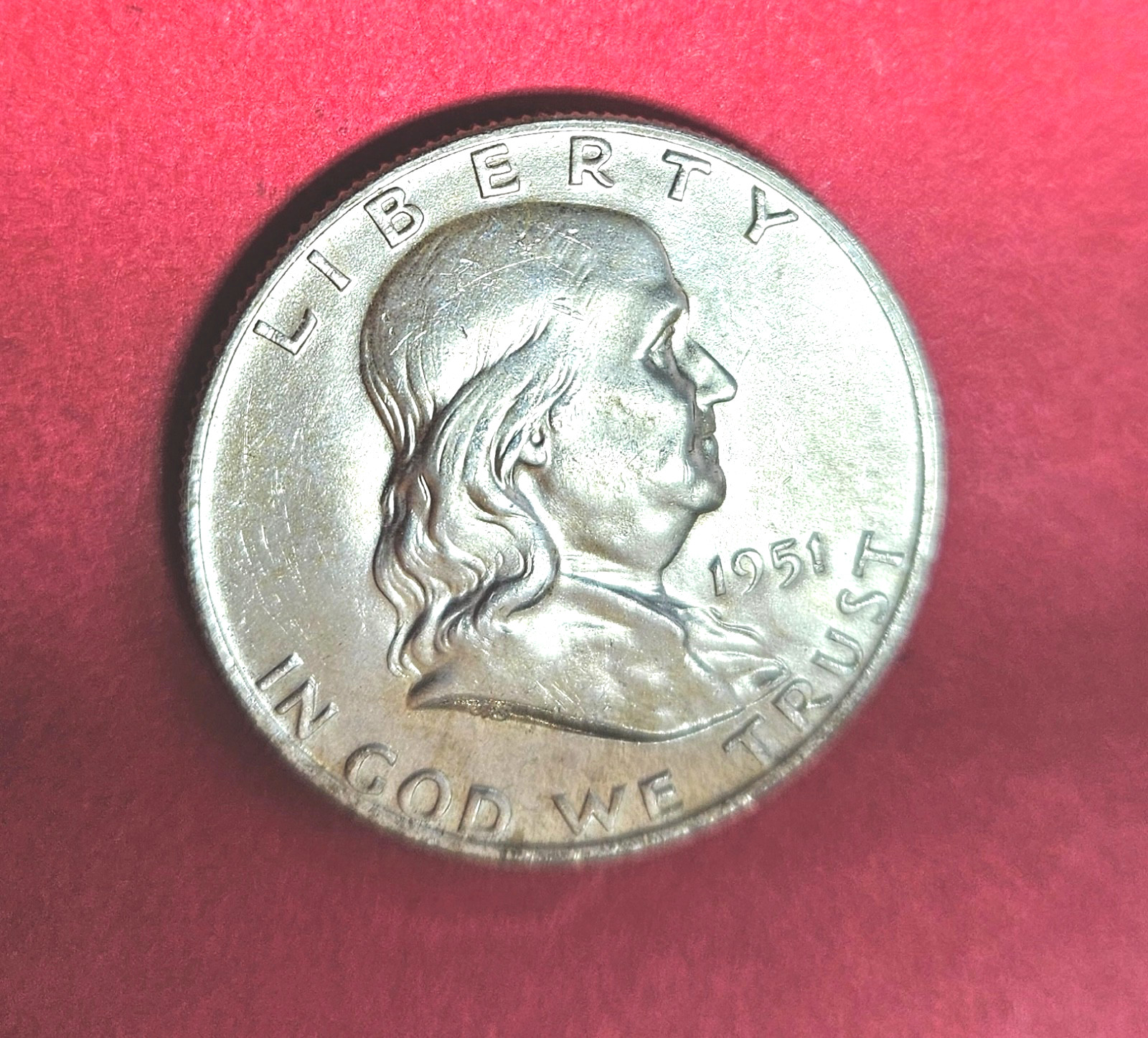 1951 D Franklin Silver Half Dollar. EF/AU. Possible RPM?