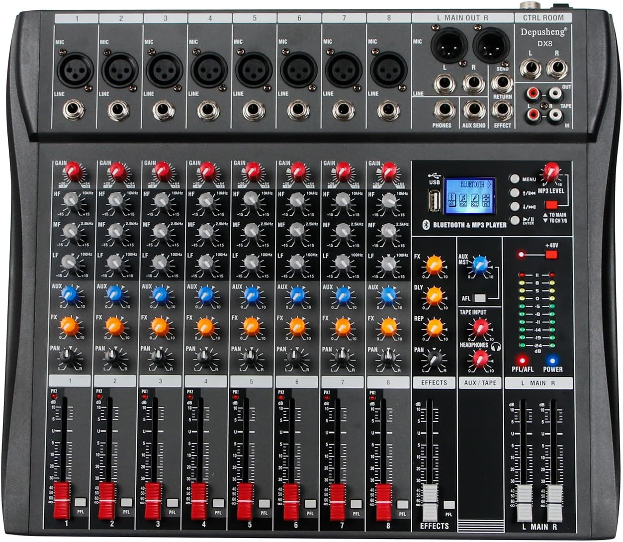 Audio Mixer Professional 8 Channel,Dx8 Sound Board DJ Mixing Console