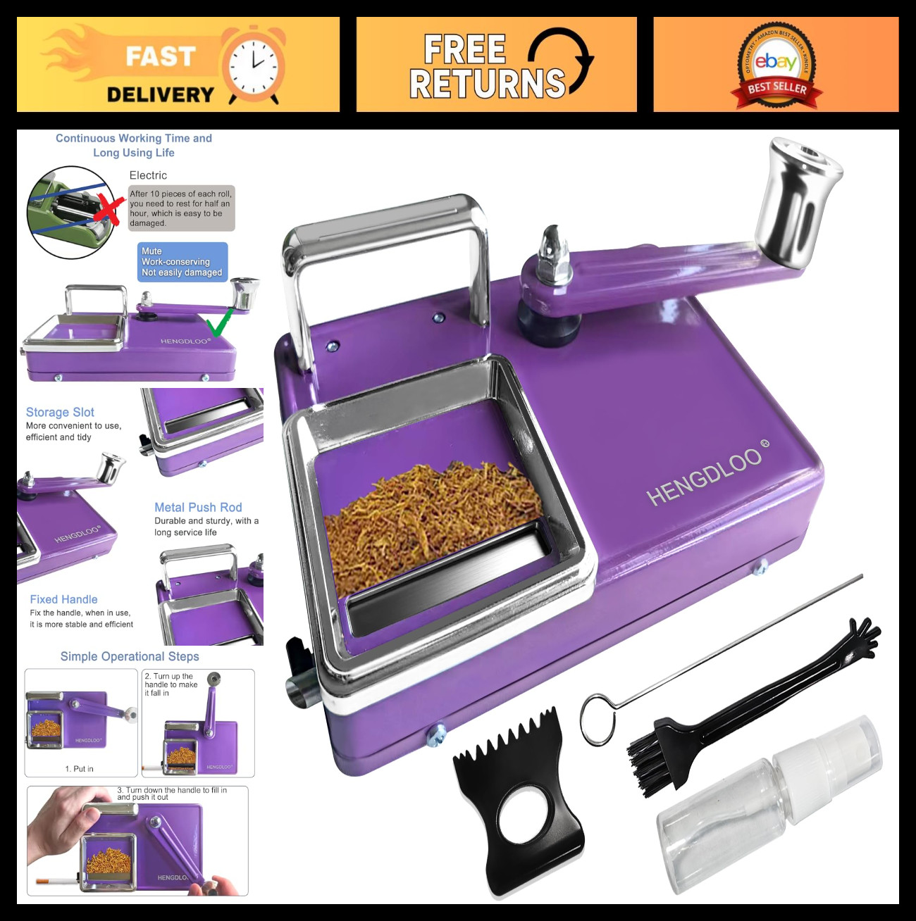 Manual Dual-Track Cigarette Rolling Machine for 8mm Tubes - Upgrade Version, Pur