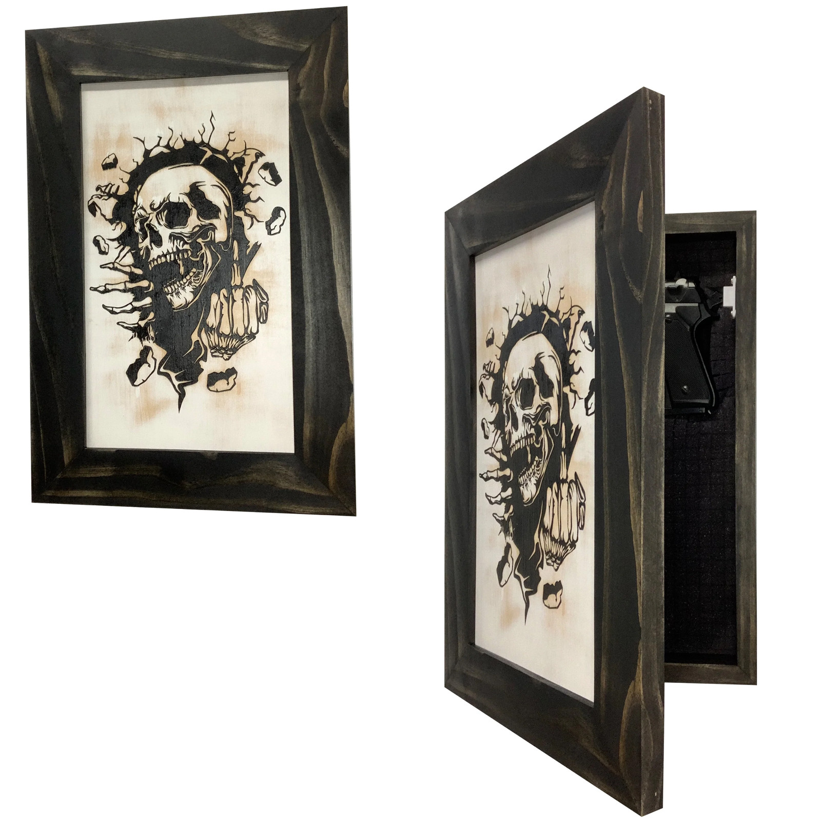 Gun Concealment Cabinet Skull Giving Middle Finger by Bellewood Designs