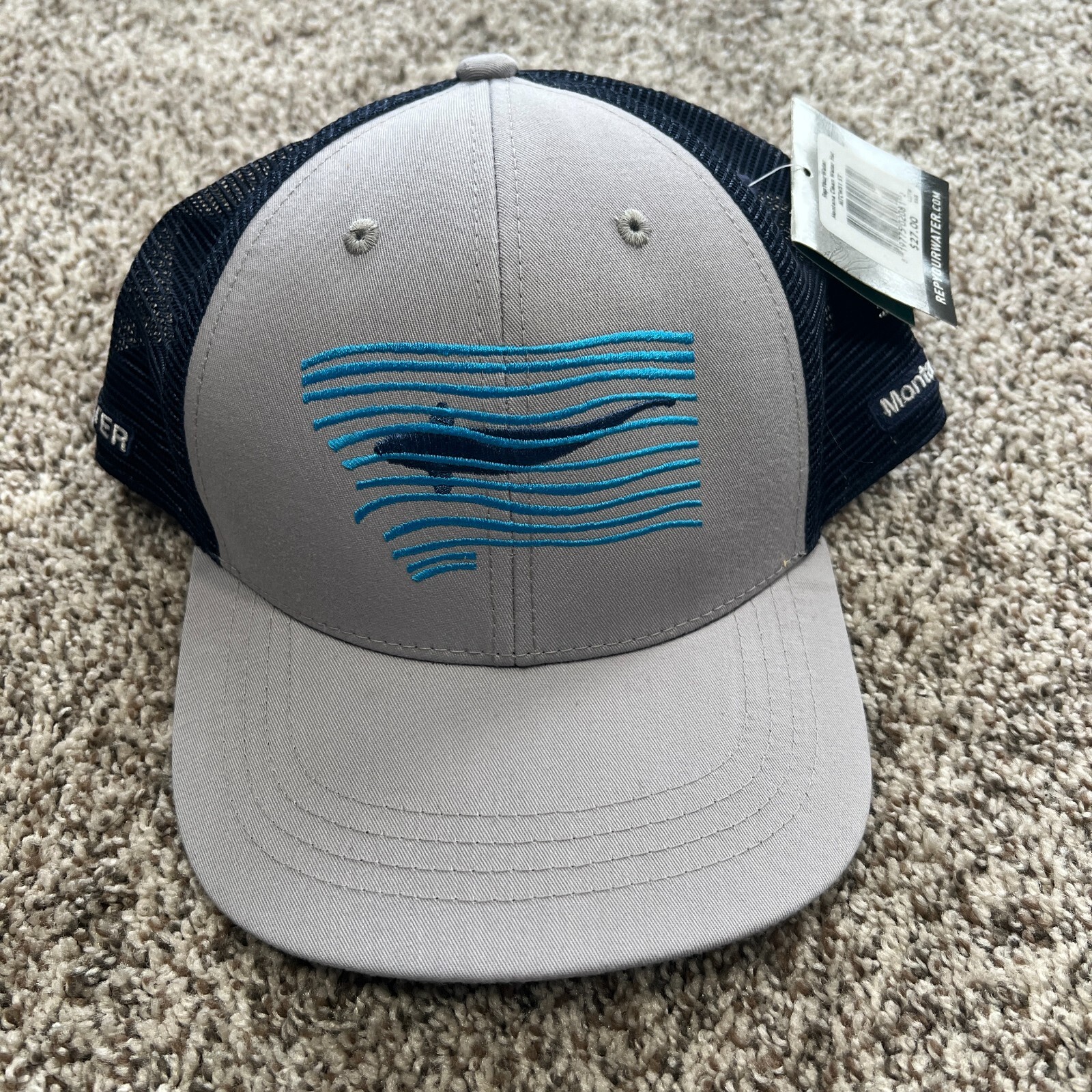 RepYourWater Montana Clean Water Hat Gray Trout Fishing Outdoor Hiking Trucker