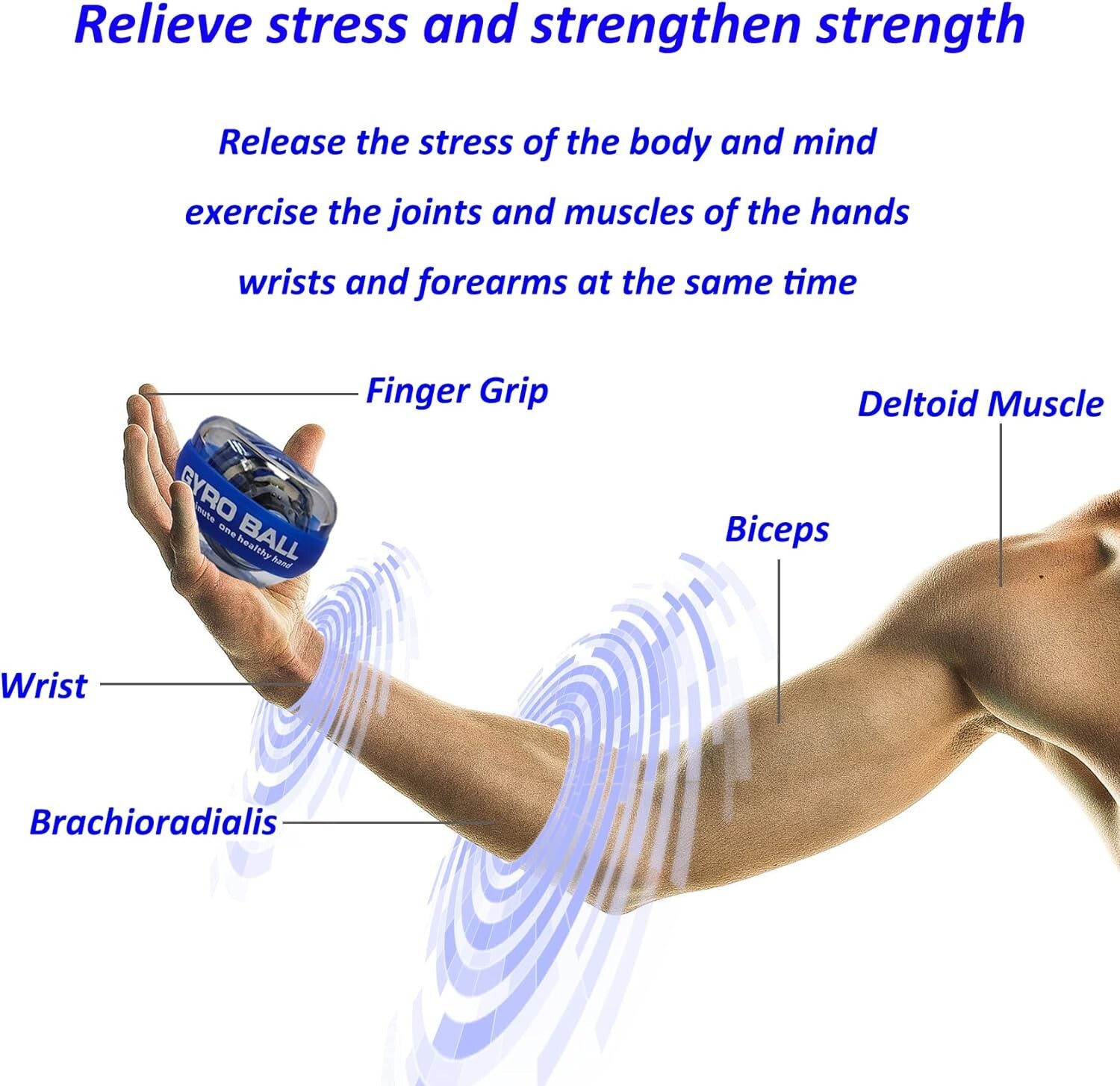 Auto-Start Power Gyro Ball, Metal Ball Center,Hand Wrist Forearm Trainer and Fin