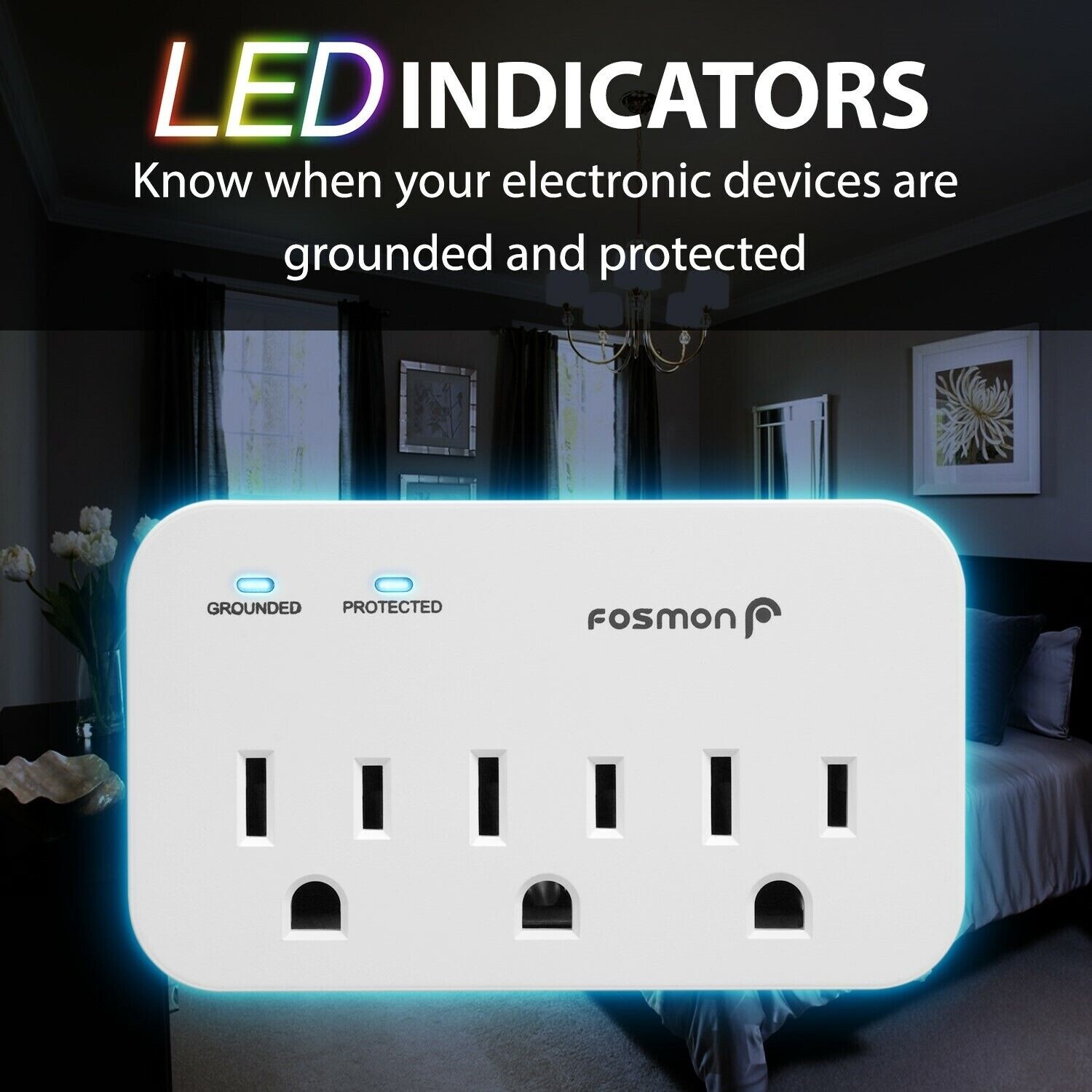Fosmon [2 PACK][ETL] 3 Outlet 1200J Surge Protector Wall Tap Outlet Plug Adapter