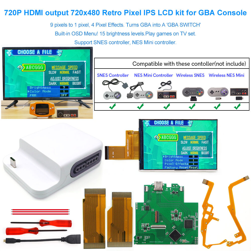 GBA 720x480 Pixel IPS LCD HDMI-Compatible Dock Station Turns GBA Into a Switch