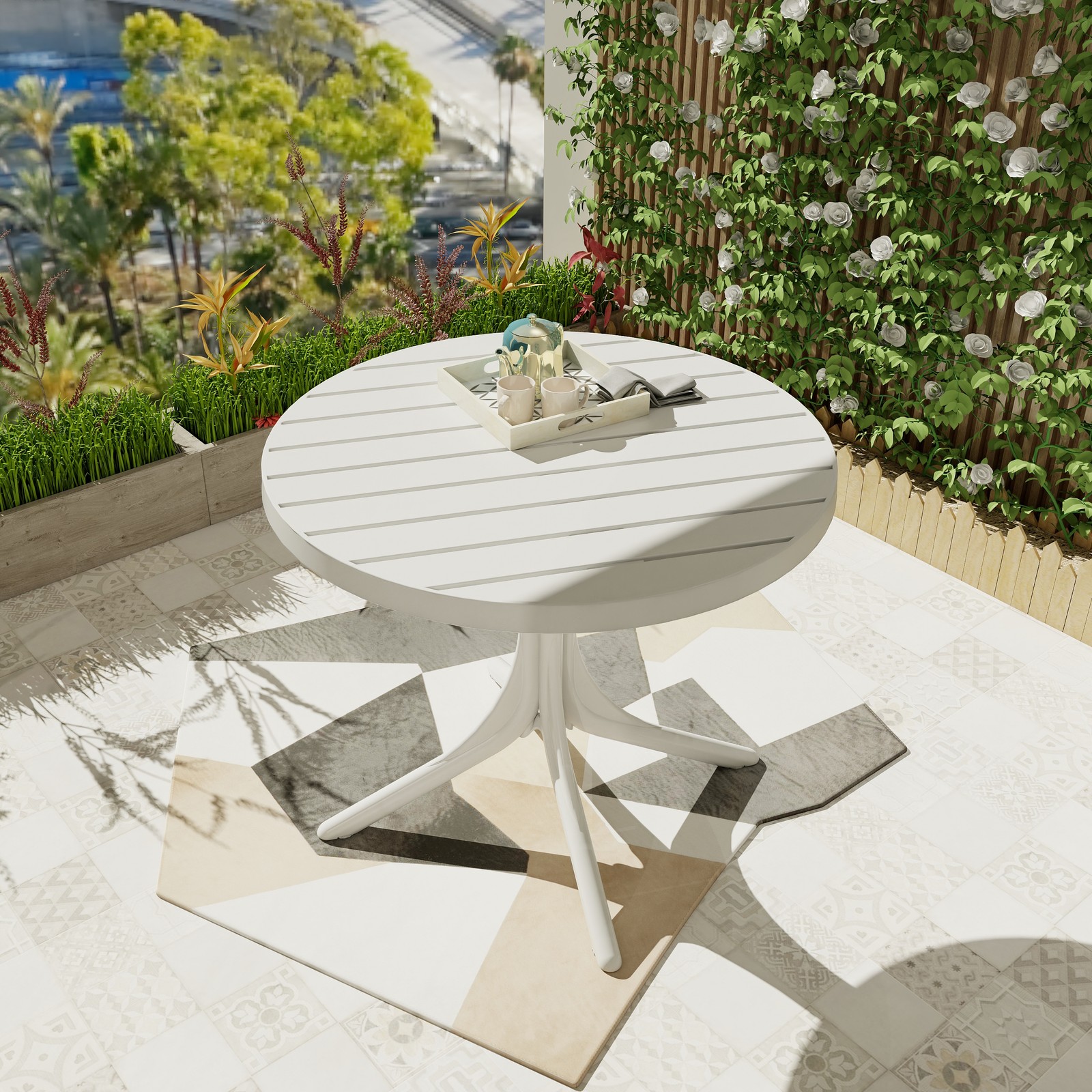 White Round Polypropylene Dining Table 36" Indoor/Outdoor 220 lbs Capacity