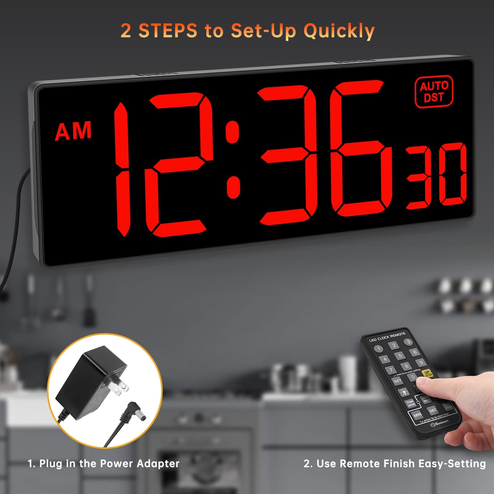 Soobest Digital Wall Clock with Seconds for Gym, Remote Large, 10.2“ Red