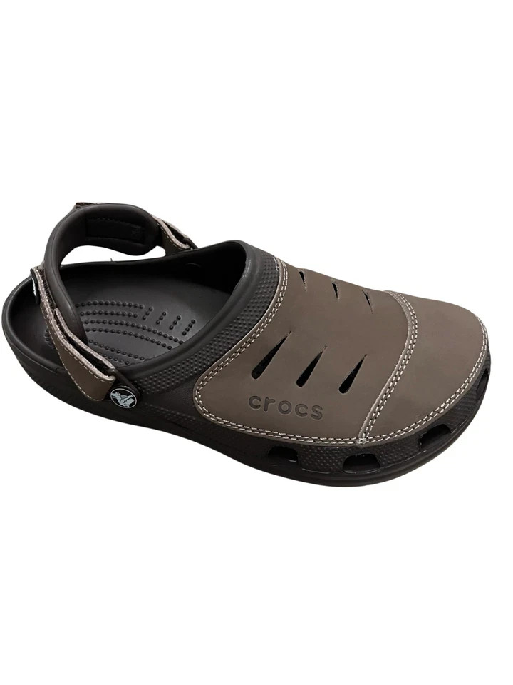 CROCS Bogota Clogs Leather Slip On Roomy Fit Shoes Ankle Strap Mens Sandals