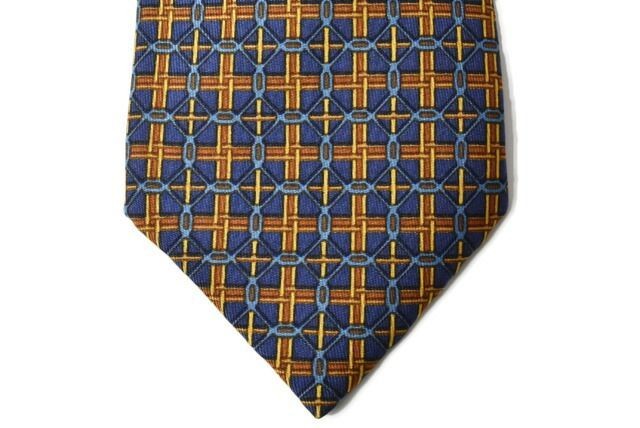 HERMES Tie 100 Silk Navy Yellow