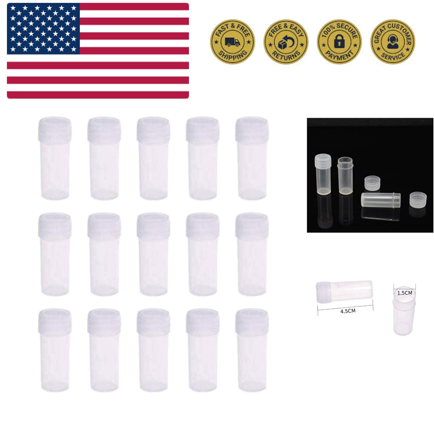 5ML Plastic Sample small Bottles Vial Storage with Lid Vial Storage Container...