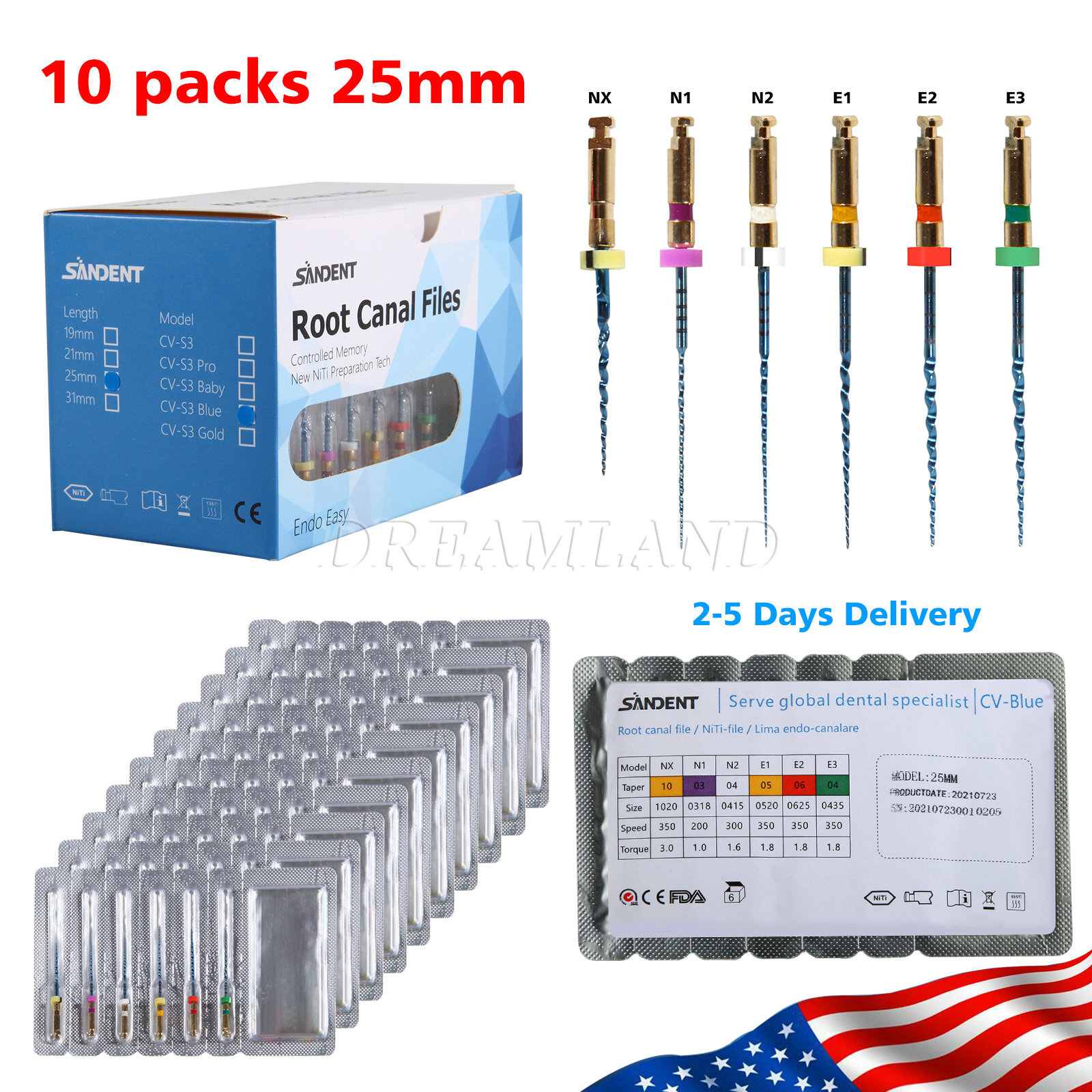 10 Dental Endodontic Universal Engine Rotary Root Canal NiTi File 25mm