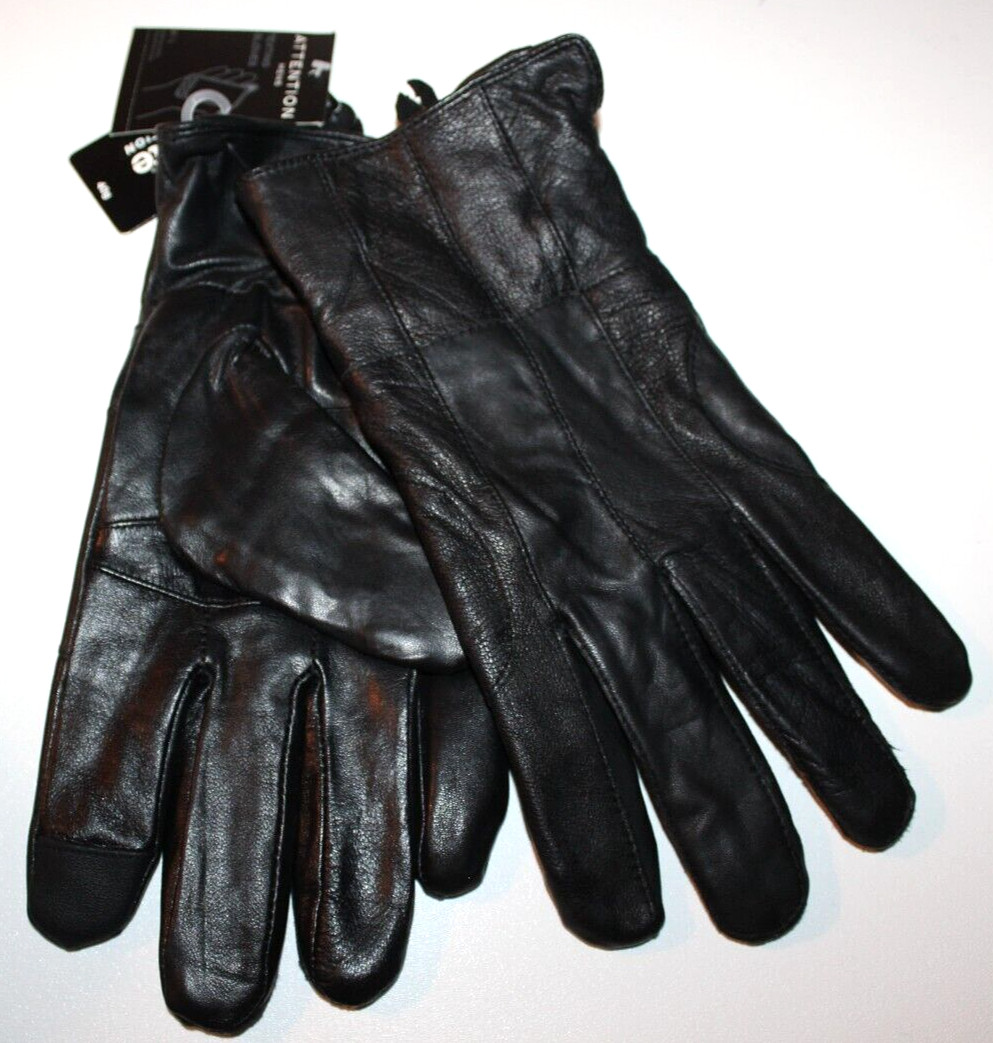 Attention Men's Black Leather Winter Texting Gloves Medium / Large