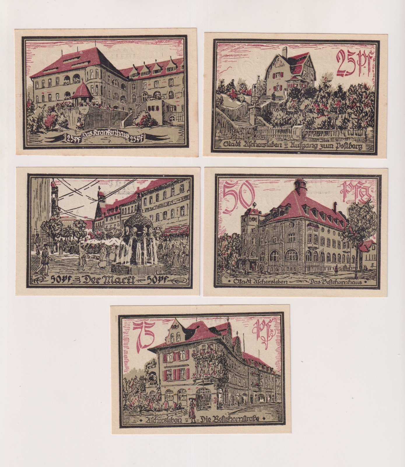 Emergency money Aschersleben - complete series emergency notes 2x25 + 2x50 +75 Pf 1922 UNC